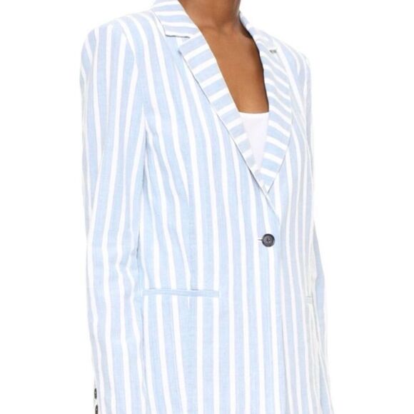 FRAME Denim cotton oversized blue white stripe blazer size medium - Picture 2 of 13